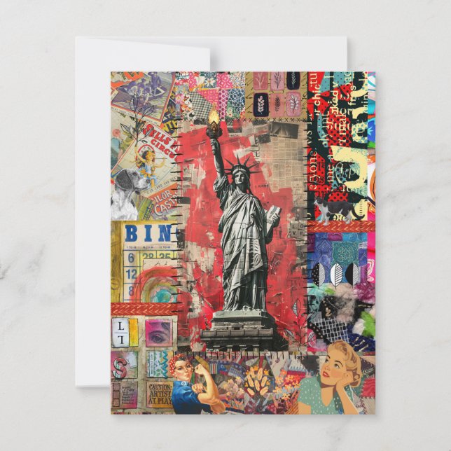 Statue of Liberty Mixed Media Collage Art Card (Front)