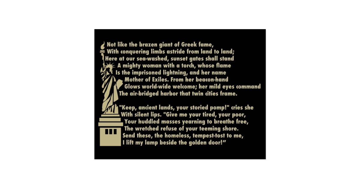Statue of Liberty New Colossus Patriotic Poem Postcard Zazzle com