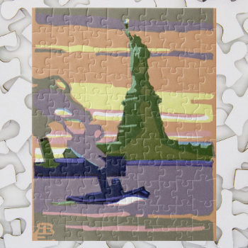 Statue Of Liberty  New York City  Vintage Travel Jigsaw Puzzle by YesterdayCafe at Zazzle
