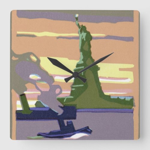 Statue of Liberty New York City Vintage Travel Square Wall Clock