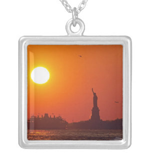 Statue of Liberty, New York Harbor, NY, USA, Silver Plated Necklace