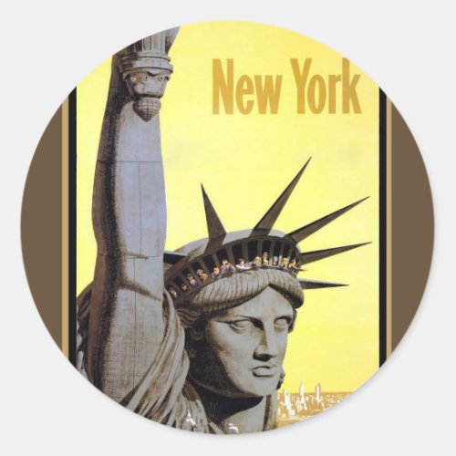 statue of liberty new york travel poster classic round sticker