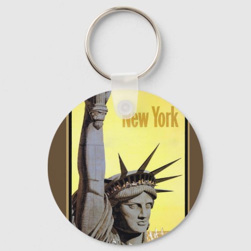 statue of liberty new york travel poster keychain