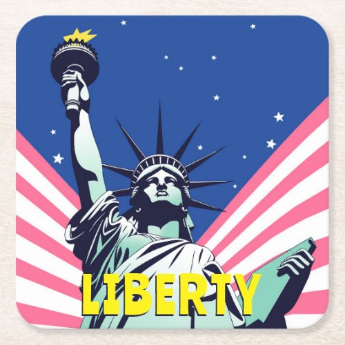 Statue of Liberty New York Vibrant Pop Art Square Paper Coaster