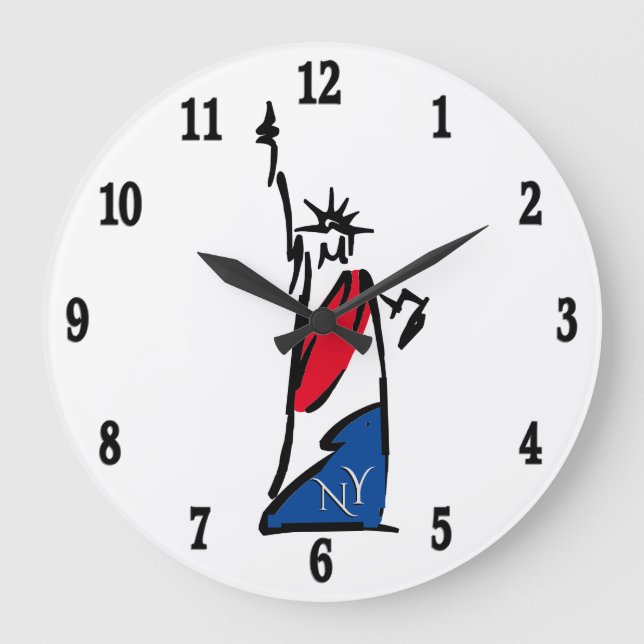 Statue of Liberty NY Red White and Blue Large Clock (Front)