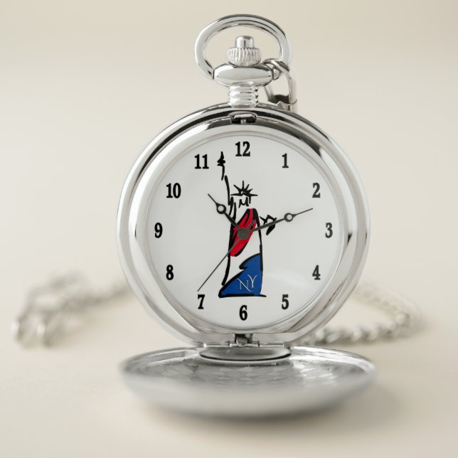 Statue of Liberty NY Red White and Blue Pocket Watch (Inside)