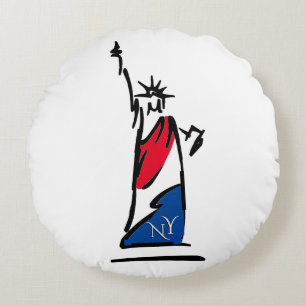 Statue of Liberty NY Red White and Blue Round Pillow