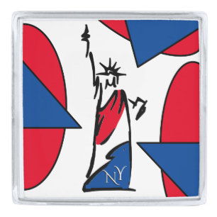 Statue of Liberty NY Red White and Blue Silver Finish Lapel Pin