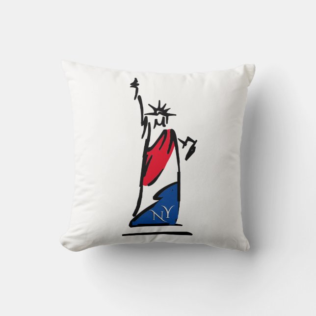 Statue of Liberty NY Red White and Blue Throw Pillow (Front)