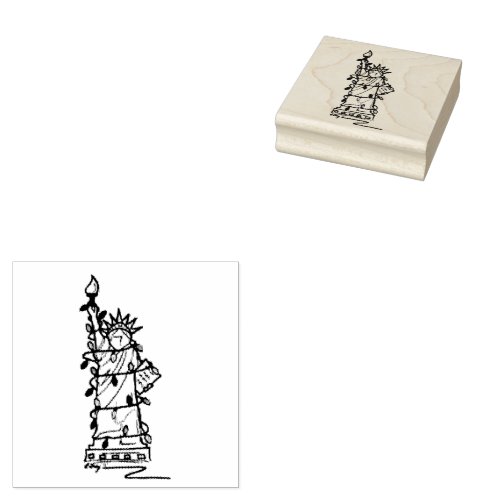 Statue of Liberty NYC Christmas Hanukkah Lights Rubber Stamp