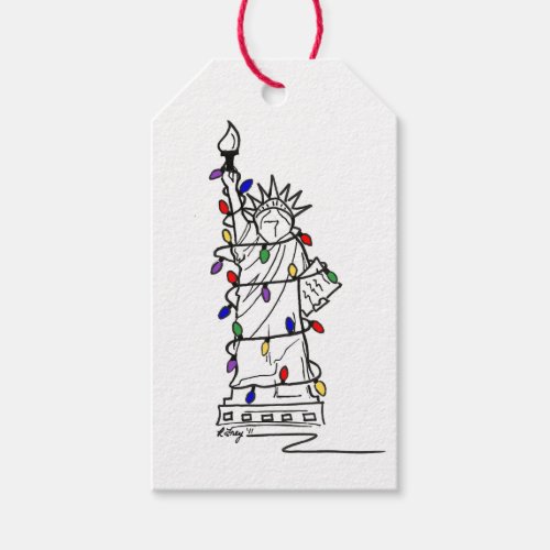 Statue of Liberty NYC Holiday Lights Christmas Gift Tags