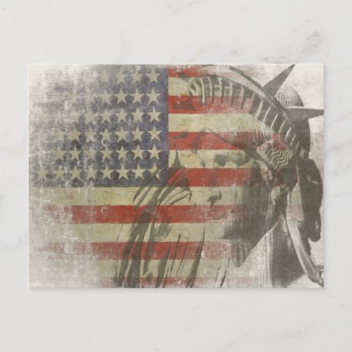 Statue of Liberty on Vintage American Flag Postcard