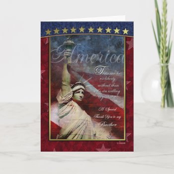 Statue Of Liberty Patriotic Brother Thank You Card by William63 at Zazzle