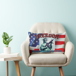 Statue of Liberty Patriotic Sunglasses M4 Rifle Lumbar Pillow