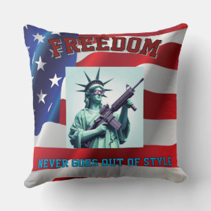 Statue of Liberty Patriotic Sunglasses M4 Rifle Throw Pillow