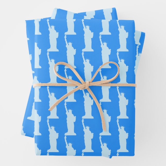 Statue of Liberty Pattern Elegant Blue New York  Wrapping Paper Sheets (In situ)
