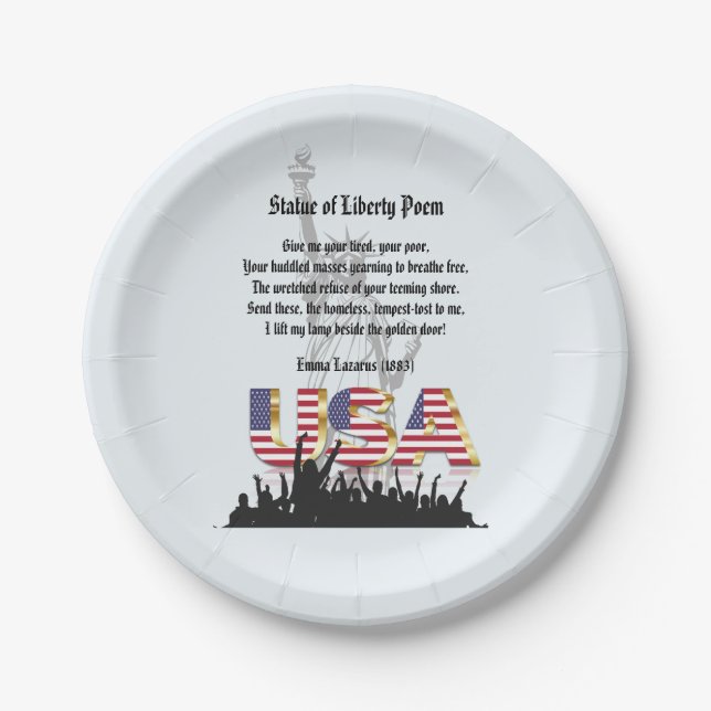 Statue of Liberty Poem, A Nation of Immigrants Paper Plates (Front)
