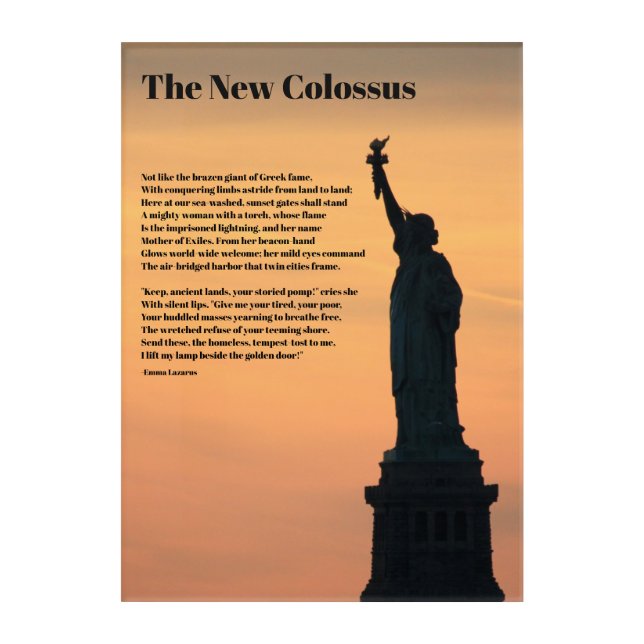 Statue of Liberty Poem, The New Colossus Acrylic Print (Front)