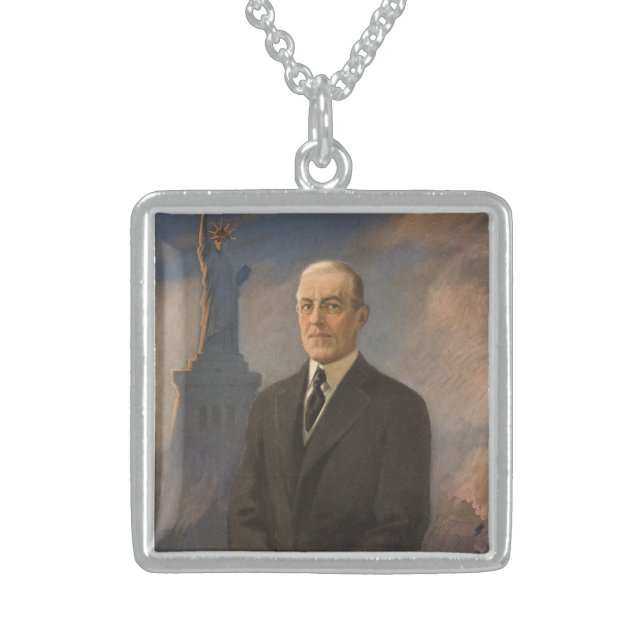 Statue of Liberty & President Woodrow Wilson Sterling Silver Necklace (Front)