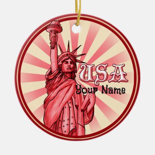 Statue of Liberty Red USA Ceramic Ornament