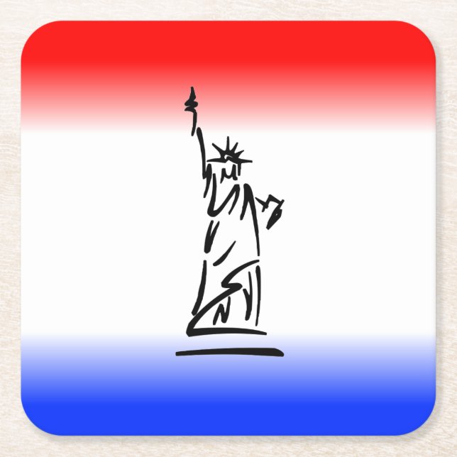Statue of Liberty Red White Blue Stripe Square Paper Coaster (Front)