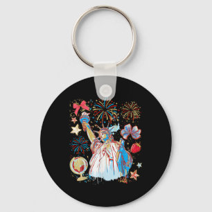 Statue Of Liberty Retro Fireworks 4th Of July Amer Keychain