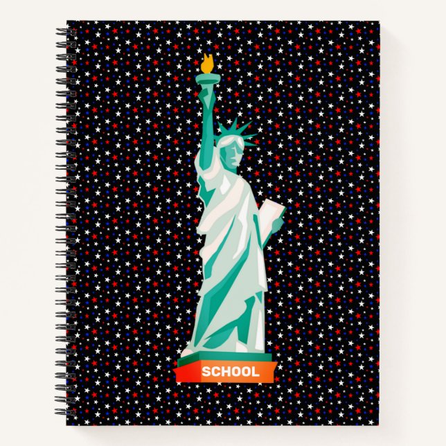 Statue of Liberty & Stars on Black Notebook (Front)