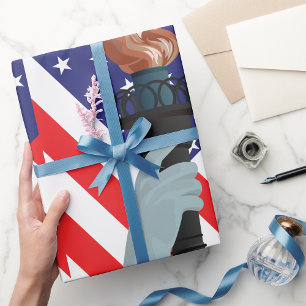Statue of Liberty Torch with American Flag Wrapping Paper