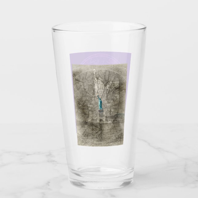 Statue of Liberty Travel Map Pint Glass Tumbler (Front)