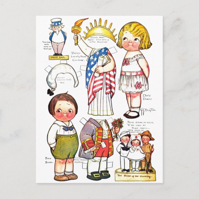 Statue of Liberty Uncle Sam George Washington Doll Postcard (Front)
