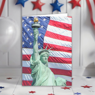 Statue of Liberty US Flag Freedom Patriotic Letterpress Thank You Card