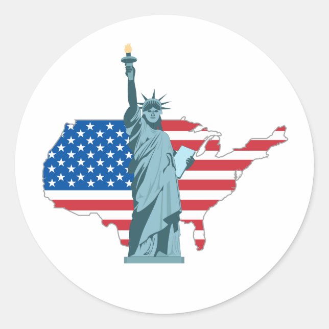 Statue of Liberty & USA Map –  Classic Round Sticker (Front)