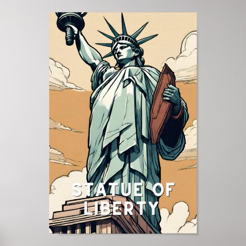Statue of liberty usa new york vintage travel  poster