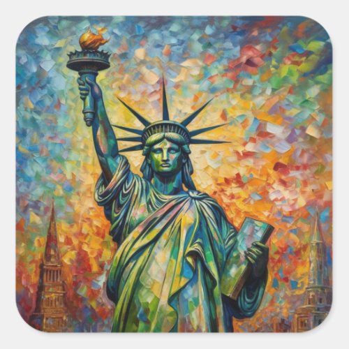 Statue of Liberty van Gogh style Square Sticker