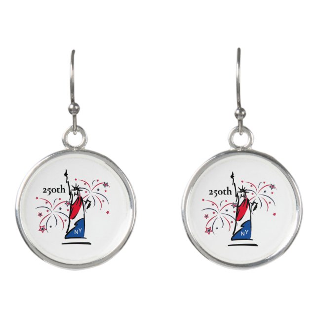 Statue of Liberty w/ Fireworks 250th Independence Earrings (Front)