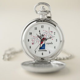Statue of Liberty w/ Fireworks 250th Independence Pocket Watch