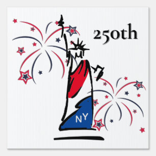 Statue of Liberty w/ Fireworks 250th Independence Sign