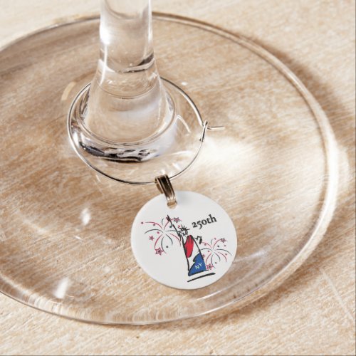 Statue of Liberty w/ Fireworks 250th Independence Wine Charm