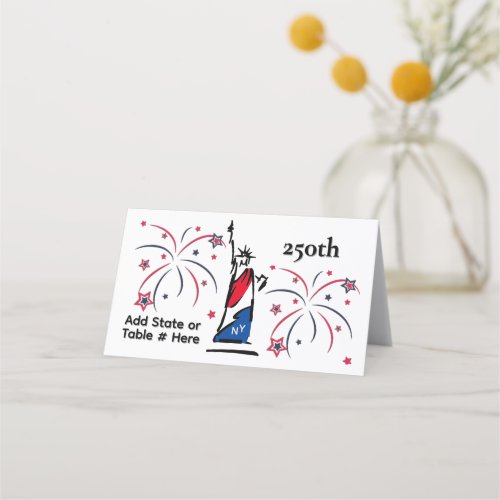 Statue of Liberty w/ Fireworks 250th Text Area  Place Card
