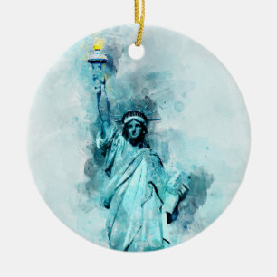 Statue of Liberty Watercolor Ceramic Ornament