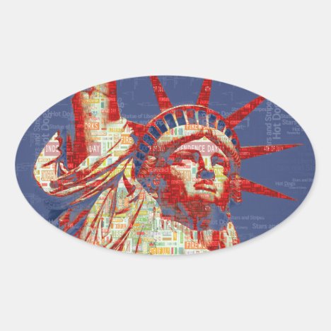 Statue of Liberty with 4th of July Word Cloud Oval Sticker