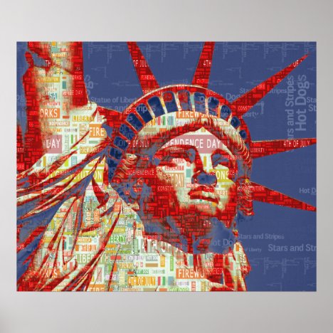 Statue of Liberty with 4th of July Word Cloud Poster