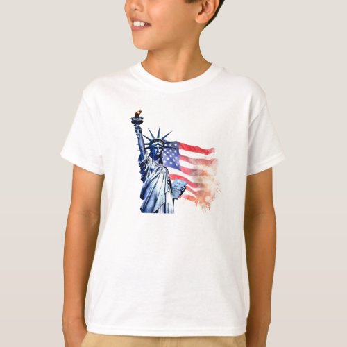 Statue of Liberty with American Flag T_Shirt