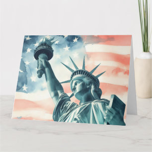 Statue of Liberty with American flag Thank You Card