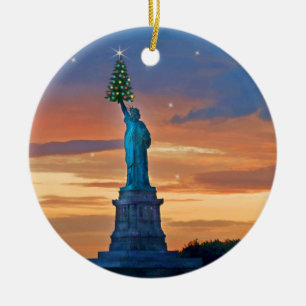 Statue of Liberty with Christmas Tree Ceramic Ornament
