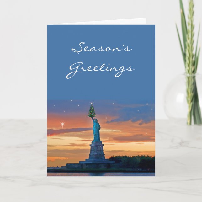 Statue of Liberty with Christmas Tree Holiday Card (Front)