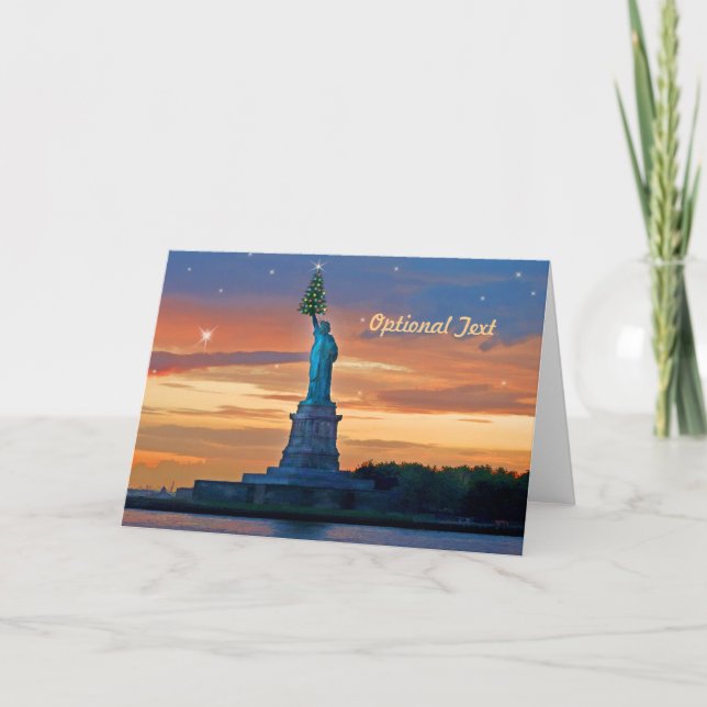 Statue of Liberty with Christmas Tree Personalize Holiday Card (Front)