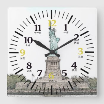 Statue Of Liberty With English/chinese Numerals Square Wall Clock by CreativeMastermind at Zazzle