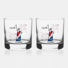 Statue of Liberty with Fireworks 250th Memento Whiskey Glass