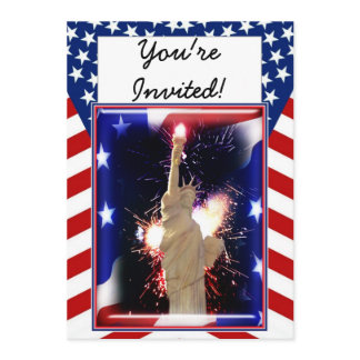 Statue of Liberty with Fireworks for 4th of July Invitation